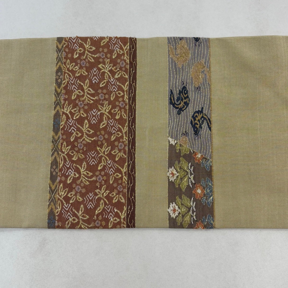 50%OFF 【美品】 名古屋帯 秀品 横段 草花 金銀糸 ベージュ 正絹 K50