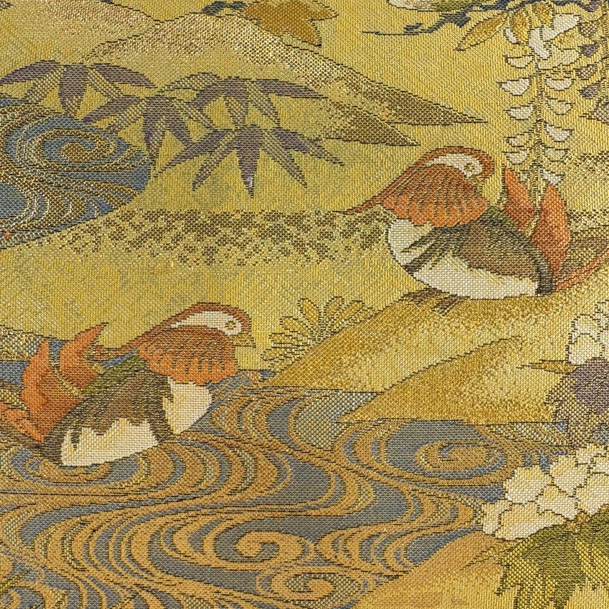 30%OFF 【美品】 袋帯 秀品 琳派名作集 草花 鴛鴦 金糸 箔 金色 お太鼓