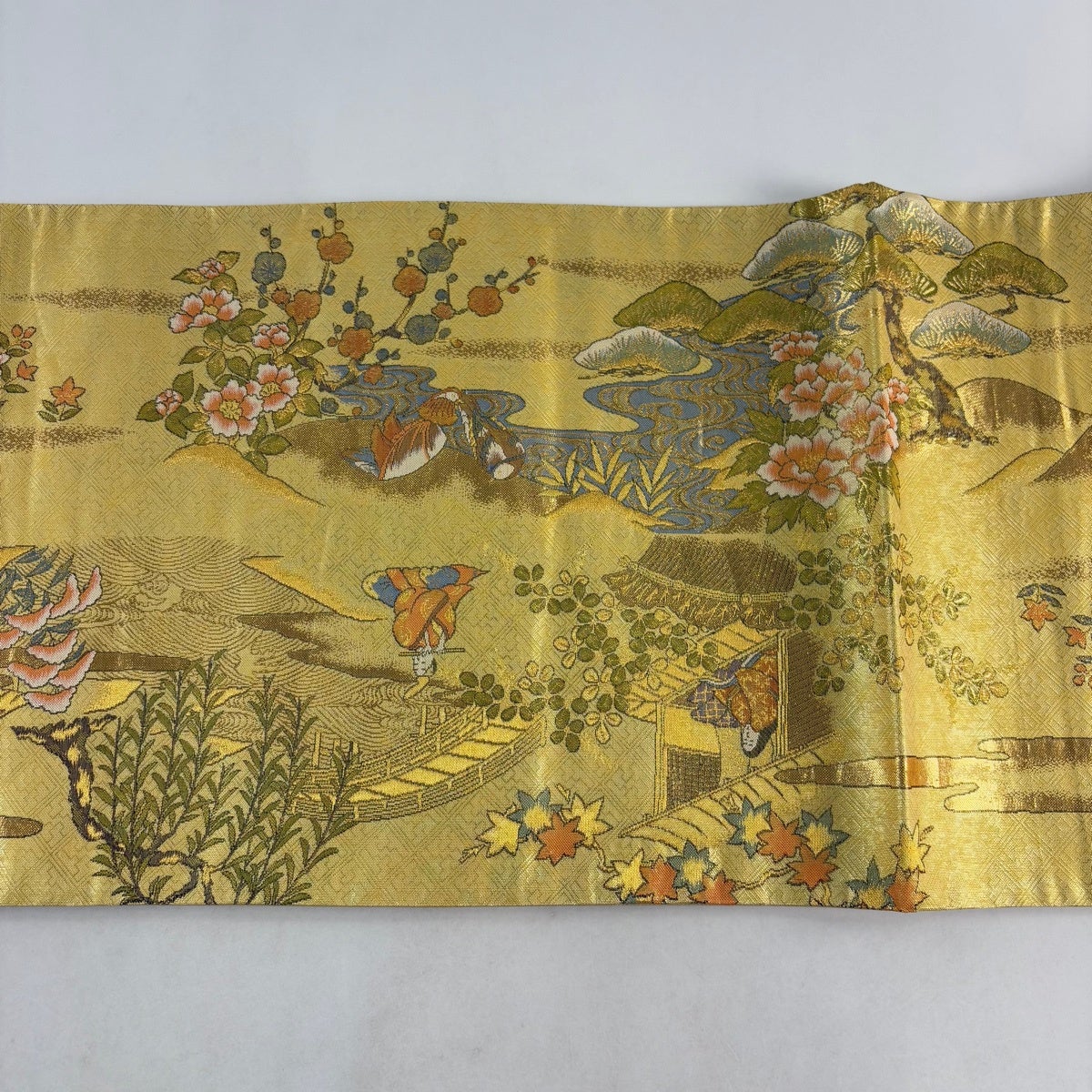 30%OFF 【美品】 袋帯 秀品 琳派名作集 草花 鴛鴦 金糸 箔 金色 お太鼓