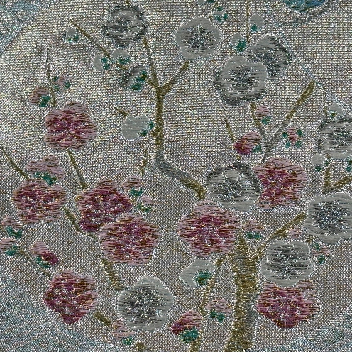 袋帯 秀品 草花 鶴 箔 金銀糸 水色 六通 正絹｜中古・古着・リサイクル
