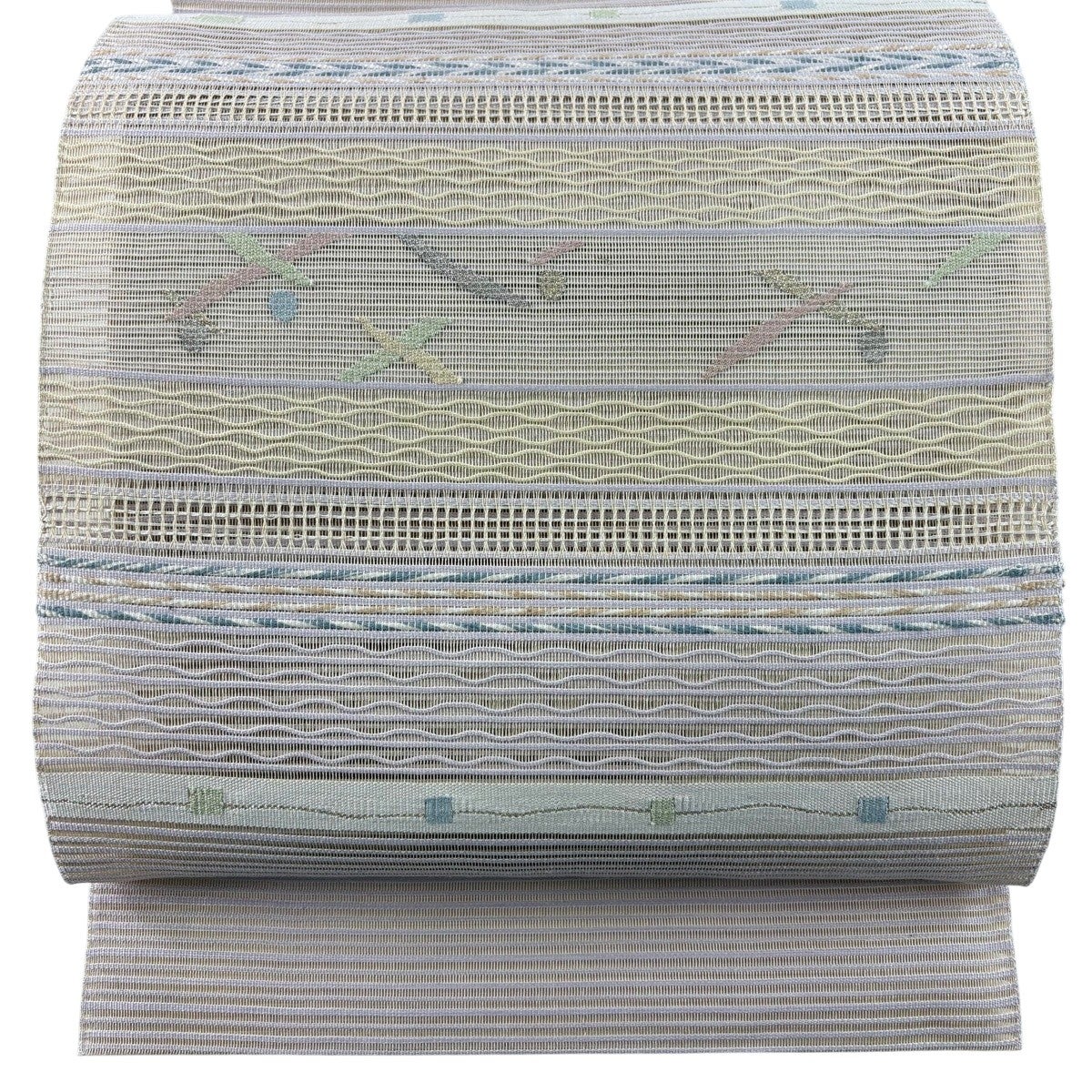 名古屋帯 秀品 夏帯 絽 松葉仕立て 八寸名古屋帯 縞 幾何学模様 金糸