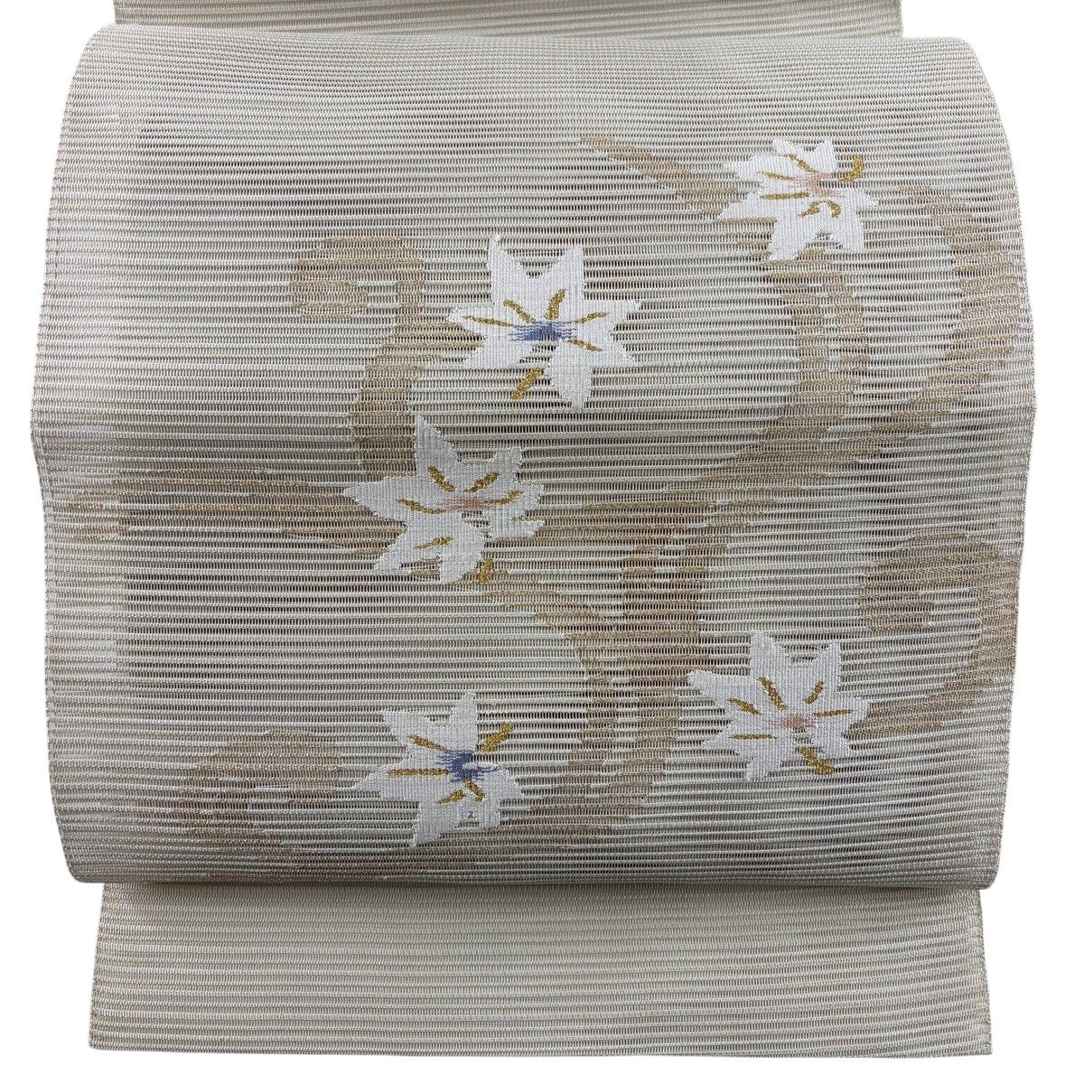 帯締　綾竹台遠州組　三枚重ね木の葉【白汚し×灰茶】龍工房　切房 織元【白たか織】 特撰手織綾織紬着尺 白鷹の手綾織 高機・草木染