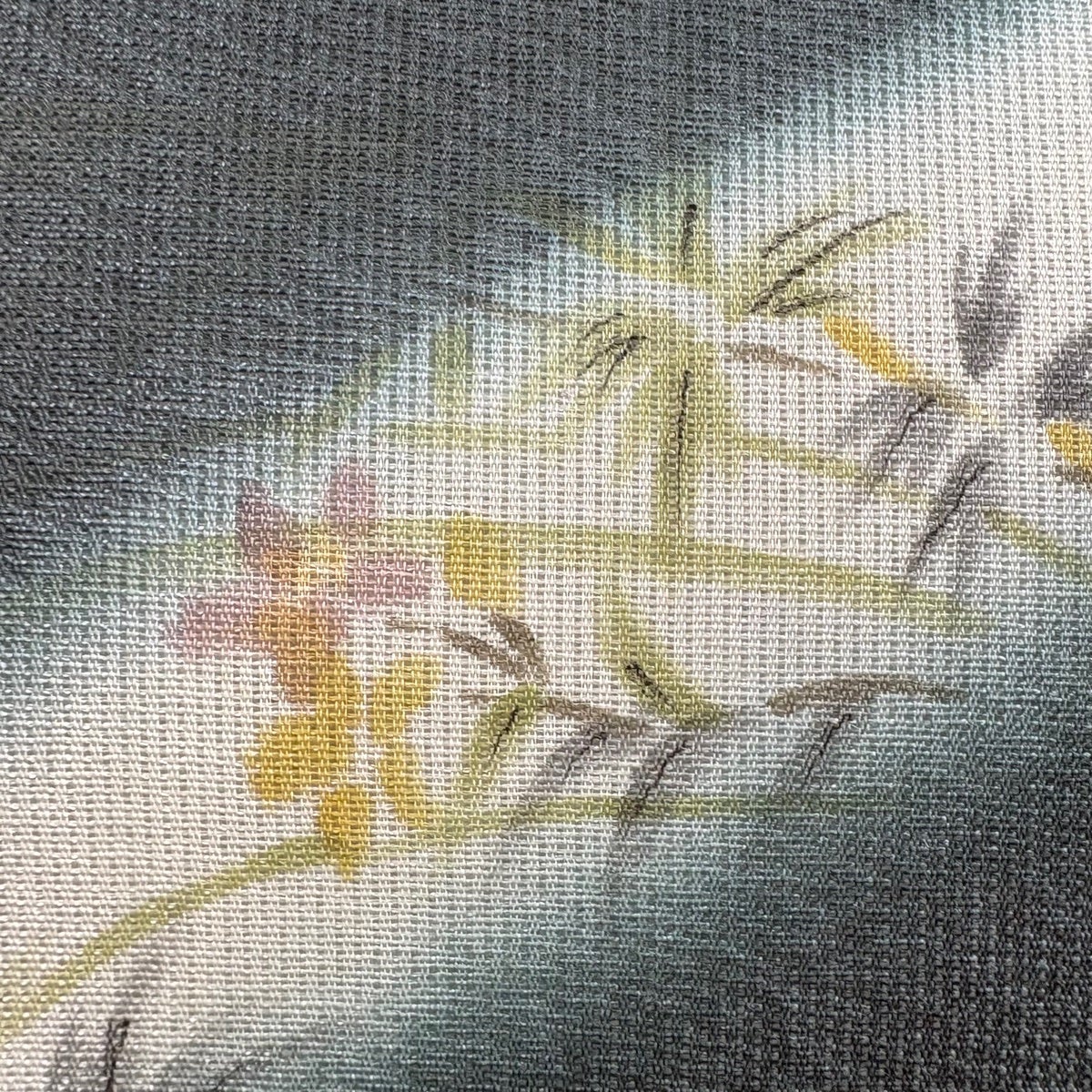 袋帯 秀品 夏帯 草花 ススキ ぼかし 銀彩 深緑 お太鼓柄 正絹｜中古