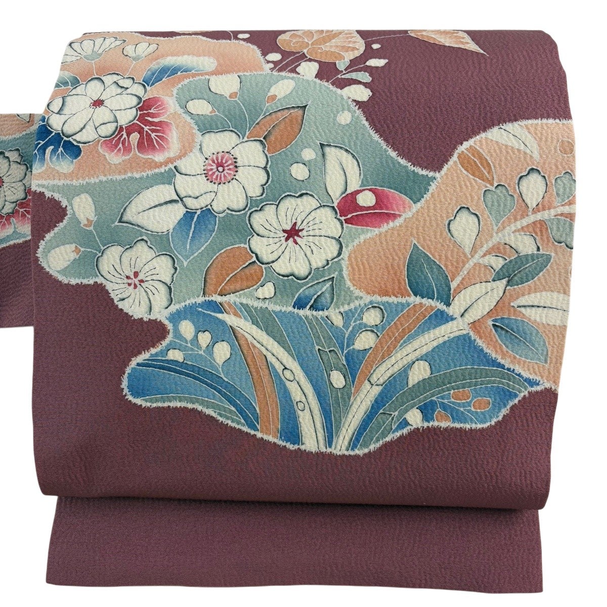 imu1346  正絹  辻が花  名古屋帯 美品】 名古屋帯 秀品 辻が花柄 赤紫 正絹｜中古・古着・リサイクル