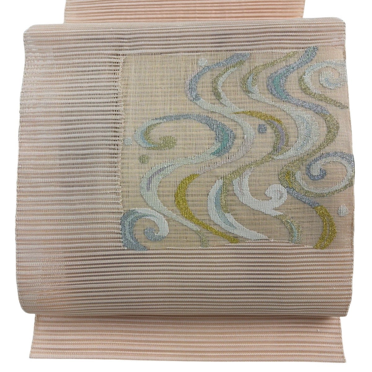 美品】 袋帯 名品 華文 市松 金銀糸 輪奈織 金茶 六通 正絹｜中古