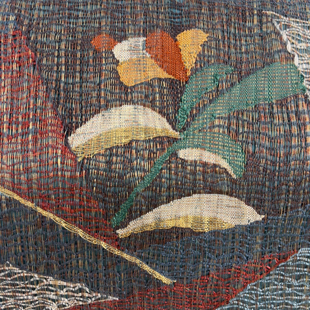 夏物 夏帯 袋帯 中古 リサイクル 正絹 フォーマル 仕立て上がり お太鼓柄 刺繍 花鳥文様 花喰鳥 箔糸 金 きもの北條 A1339-16 正絹 名古屋帯] 召しませ花 一重太鼓 京袋帯 ストライプ花鳥紋