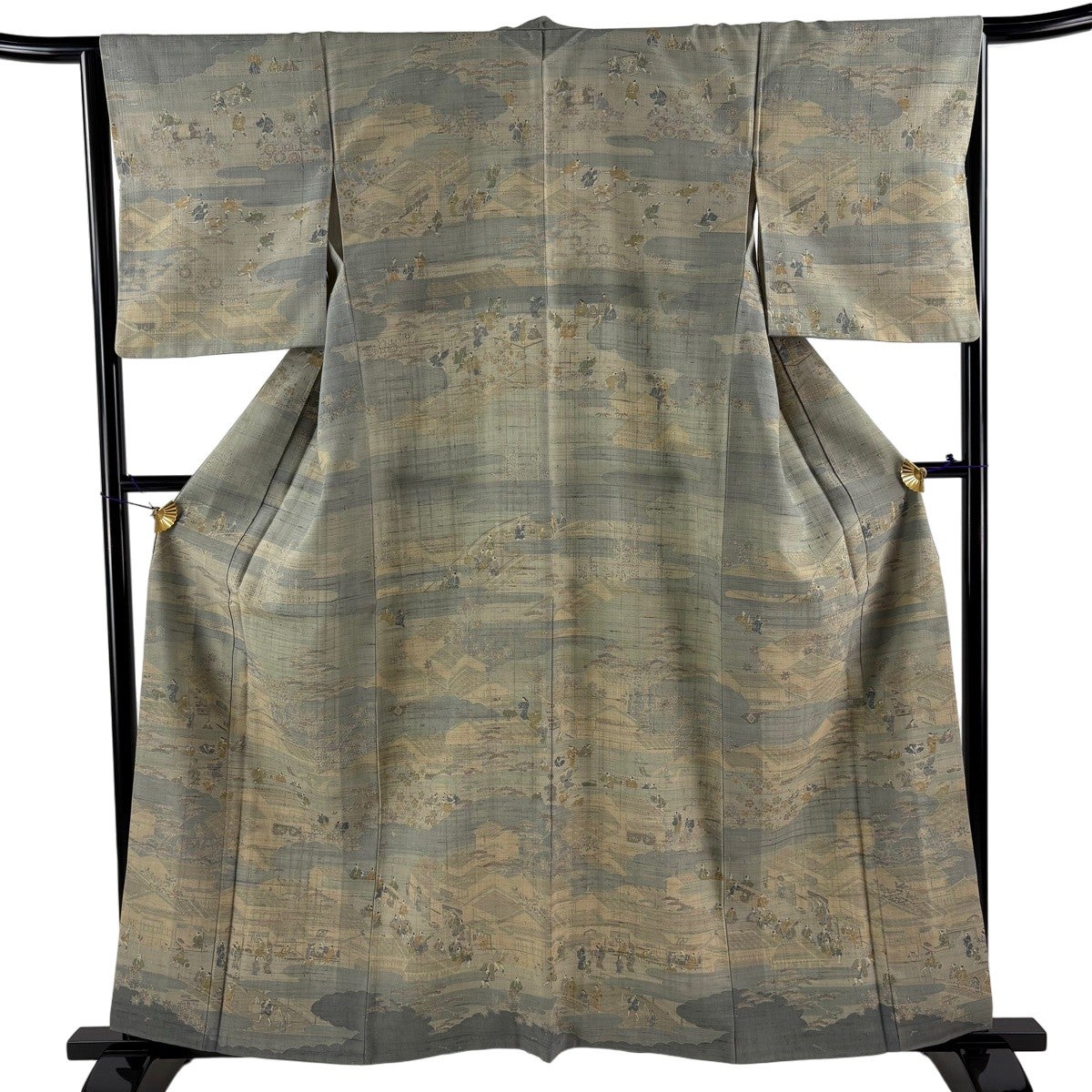 訪問着 名品 身丈162.5cm 裄丈65.5cm 正絹 【中古】 訪問着 身丈158.5cm 裄丈65cm M 袷 紬地 草花 籠目 刺繍 金彩 薄小豆