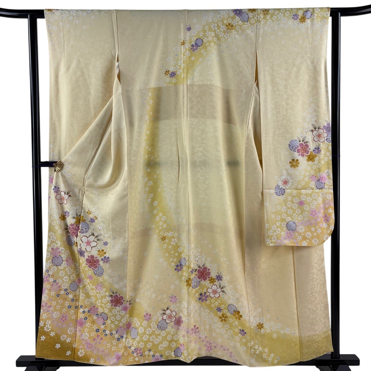 振袖 名品 身丈157cm 裄丈65.5cm 正絹 【中古】 美品】 振袖 身丈172cm 裄丈71.5cm L 袷 桜 波 金糸 金彩 青紫 正絹