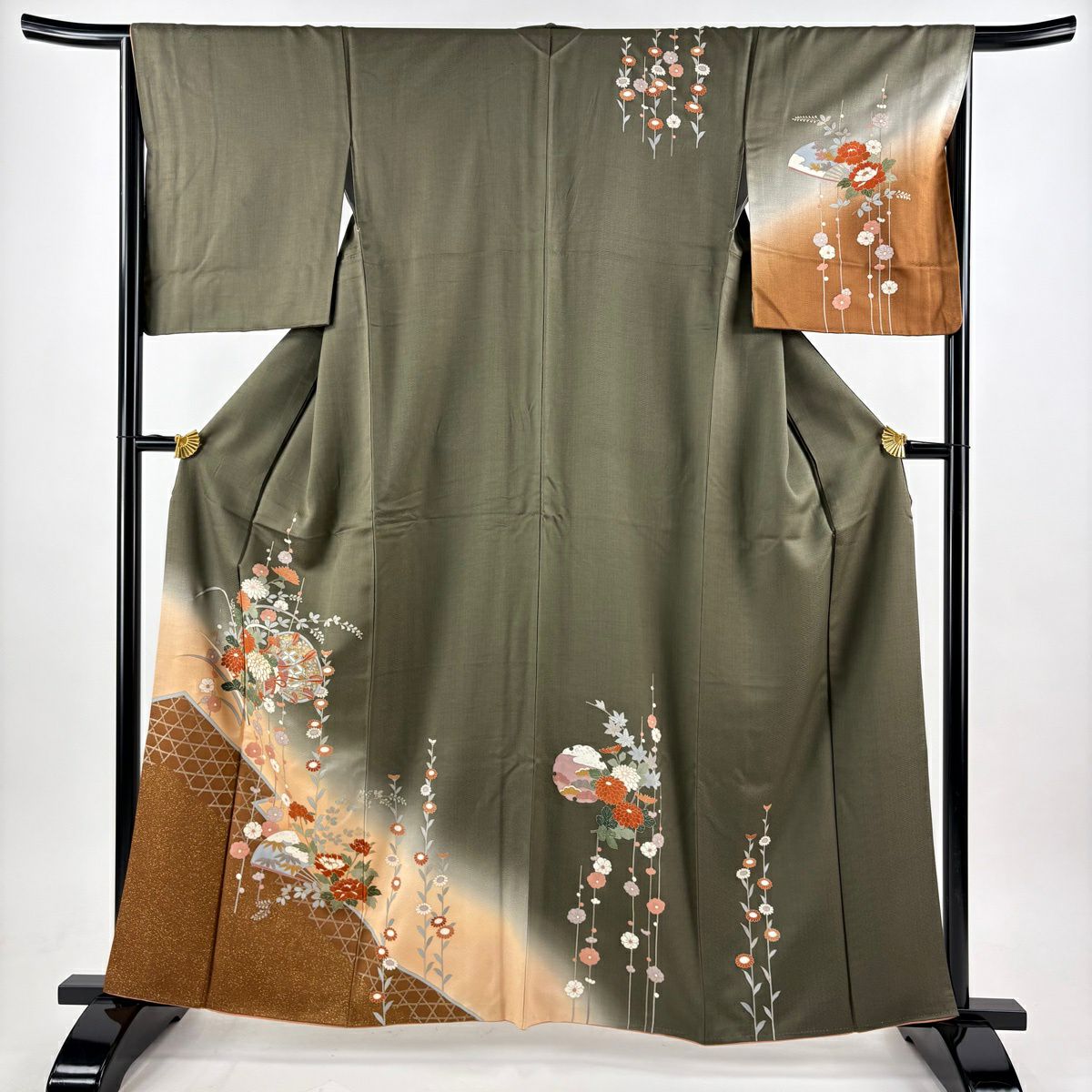 訪問着 秀品 身丈164cm 裄丈66.5cm 正絹 【中古】 訪問着 身丈164cm 裄丈66.5cm M 袷 枝梅 金銀彩 金糸 黒 正絹 秀品
