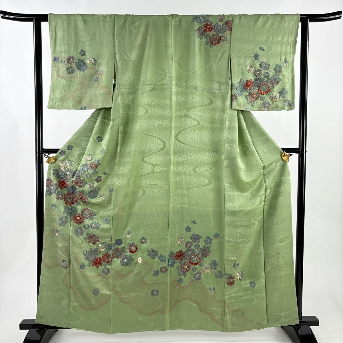 訪問着 身丈160.5cm 裄丈66.5cm M 袷 華文 花唐草 金糸 刺繍 薄小豆
