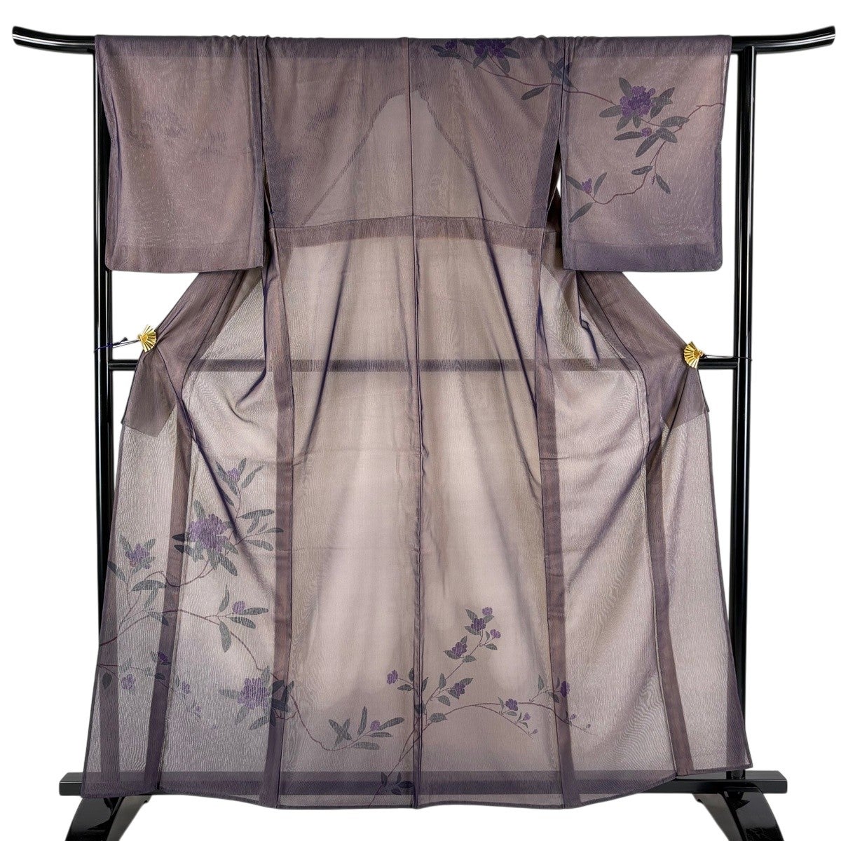 美品】 訪問着 身丈162.5cm 裄丈66cm M 紗袷 枝花 ぼかし 紫 正絹 名品