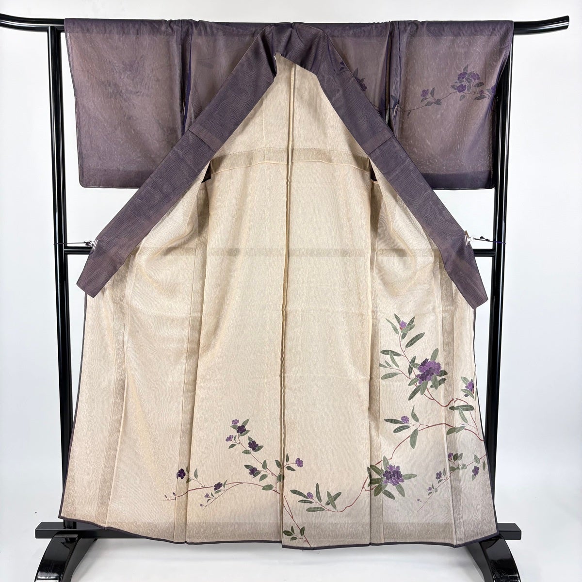 美品】 訪問着 身丈162.5cm 裄丈66cm M 紗袷 枝花 ぼかし 紫 正絹 名品