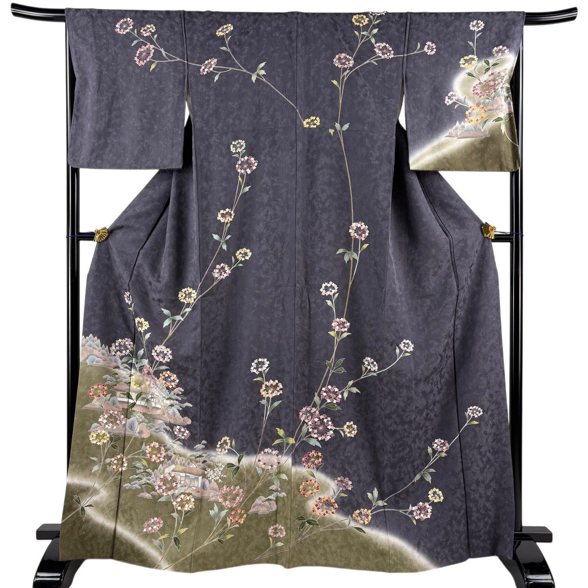 美品】 訪問着 身丈167cm 裄丈66.5cm M 袷 建物 草花 染め分け ぼかし
