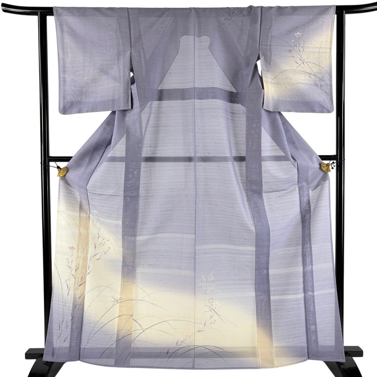 紬 着物 袷 ぼかし染 花 灰青紫 カジュアル 裄66.5 Ｌ 中古 sn235 お仕立付き・袷】ぼかし染め付下げ（すみれぼかし）（S・M・L） 0014