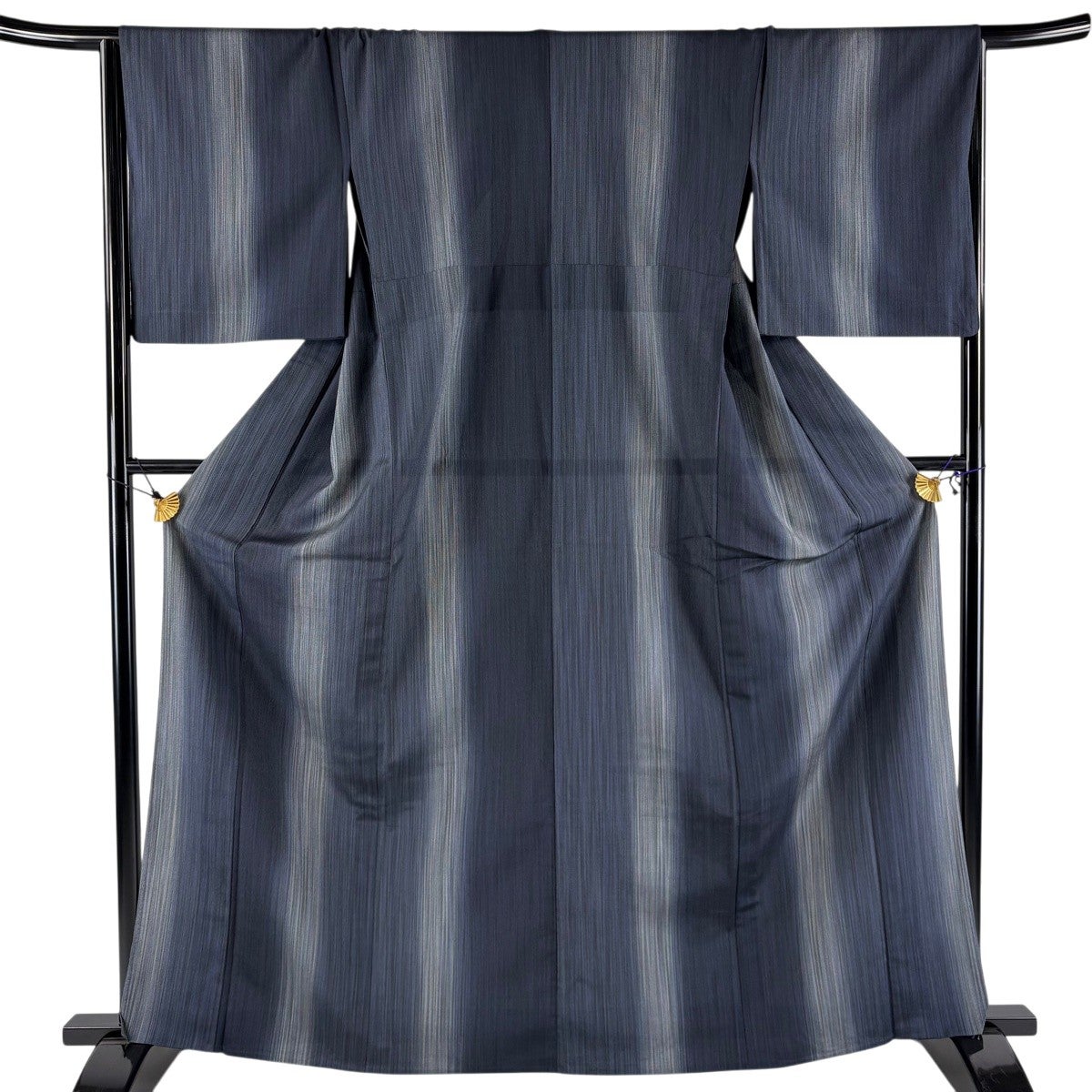 30%OFF 【美品】 紬 身丈165cm 裄丈66cm M 単衣 やまと 縦縞 濃紺 正絹