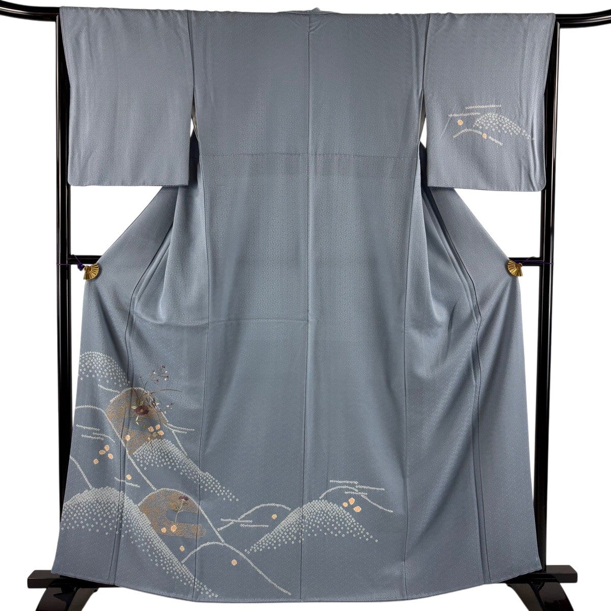 訪問着 身丈159.5cm 裄丈65cm M 袷 椿 菊 ぼかし 水色 正絹 秀品 一つ