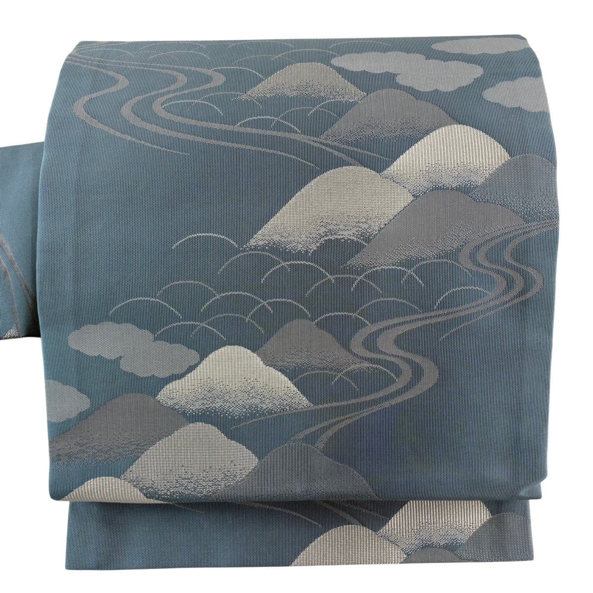 50%OFF 【美品】 名古屋帯 秀品 山 雲文 青灰色 正絹 K50｜中古・古着