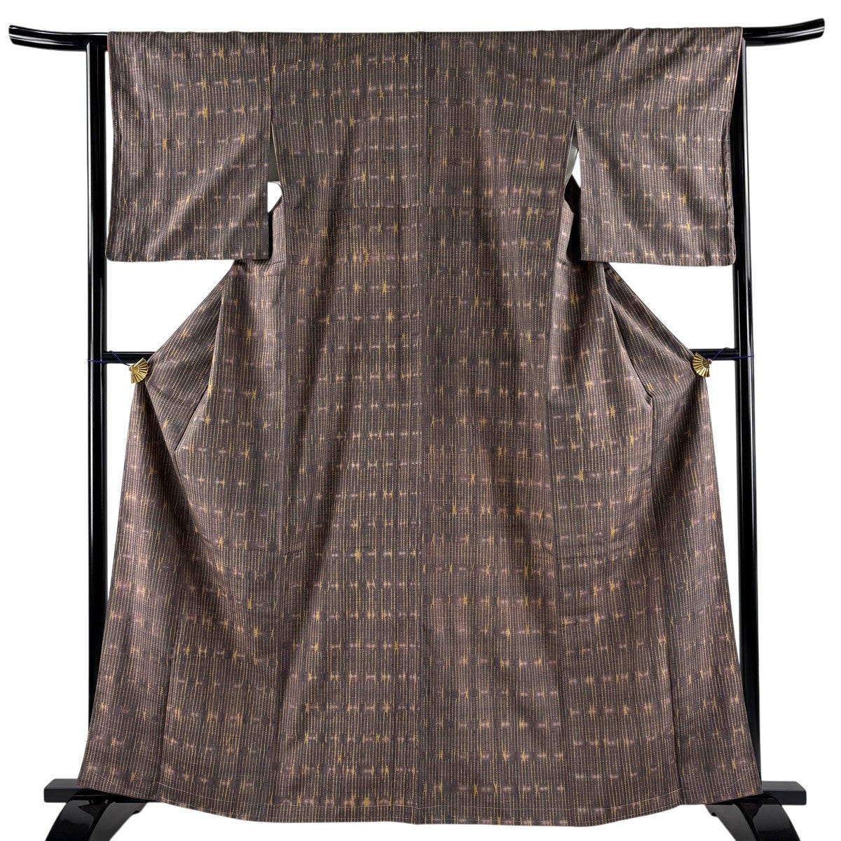 美品】 小紋 身丈164cm 裄丈65cm M 袷 紬地 幾何学模様 茶緑色 正絹 秀