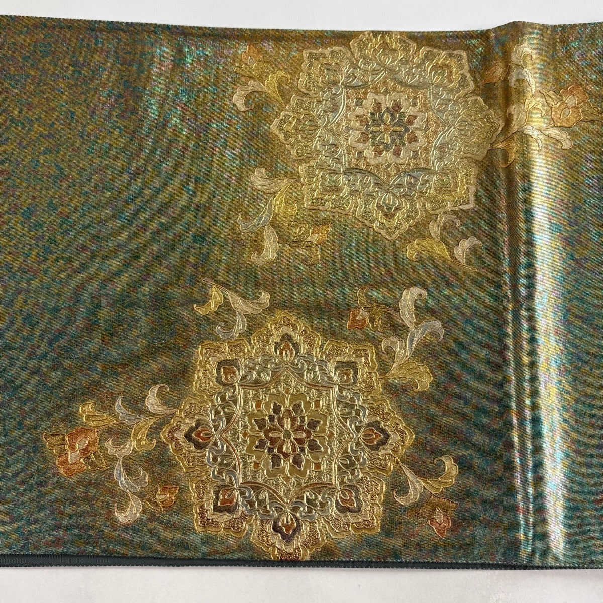 袋帯 大華紋 正絹 お太鼓柄 D583 50%OFF 袋帯 名品 華文 花喰鳥 刺繍 金彩 金色 お太鼓柄 正絹 K50