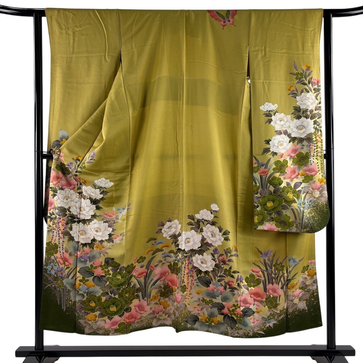 振袖 身丈164.5cm 裄丈65.5cm 正絹 秀品 【中古】 振袖 身丈164cm 裄丈65.5cm M 袷 御所車 草花 刺繍 金彩 赤 正絹 秀品