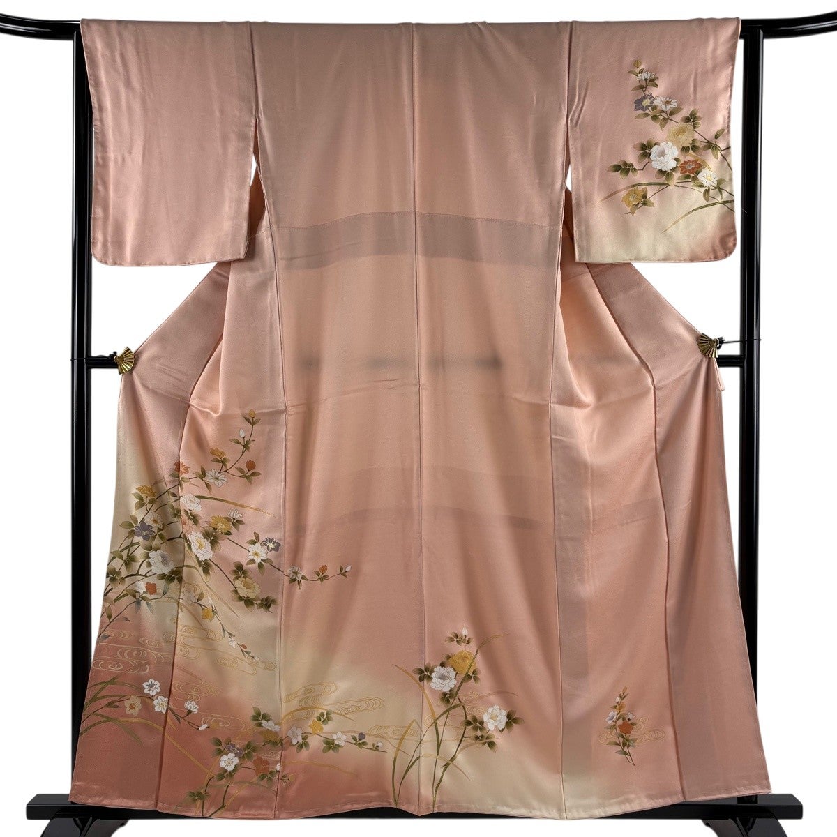 D644 訪問着　螺鈿細工　花　流水　金彩　正絹　着物　袷　極美品 美品】 訪問着 身丈158.5cm 裄丈64cm M 袷 枝花 螺鈿 金彩 小豆色 正絹