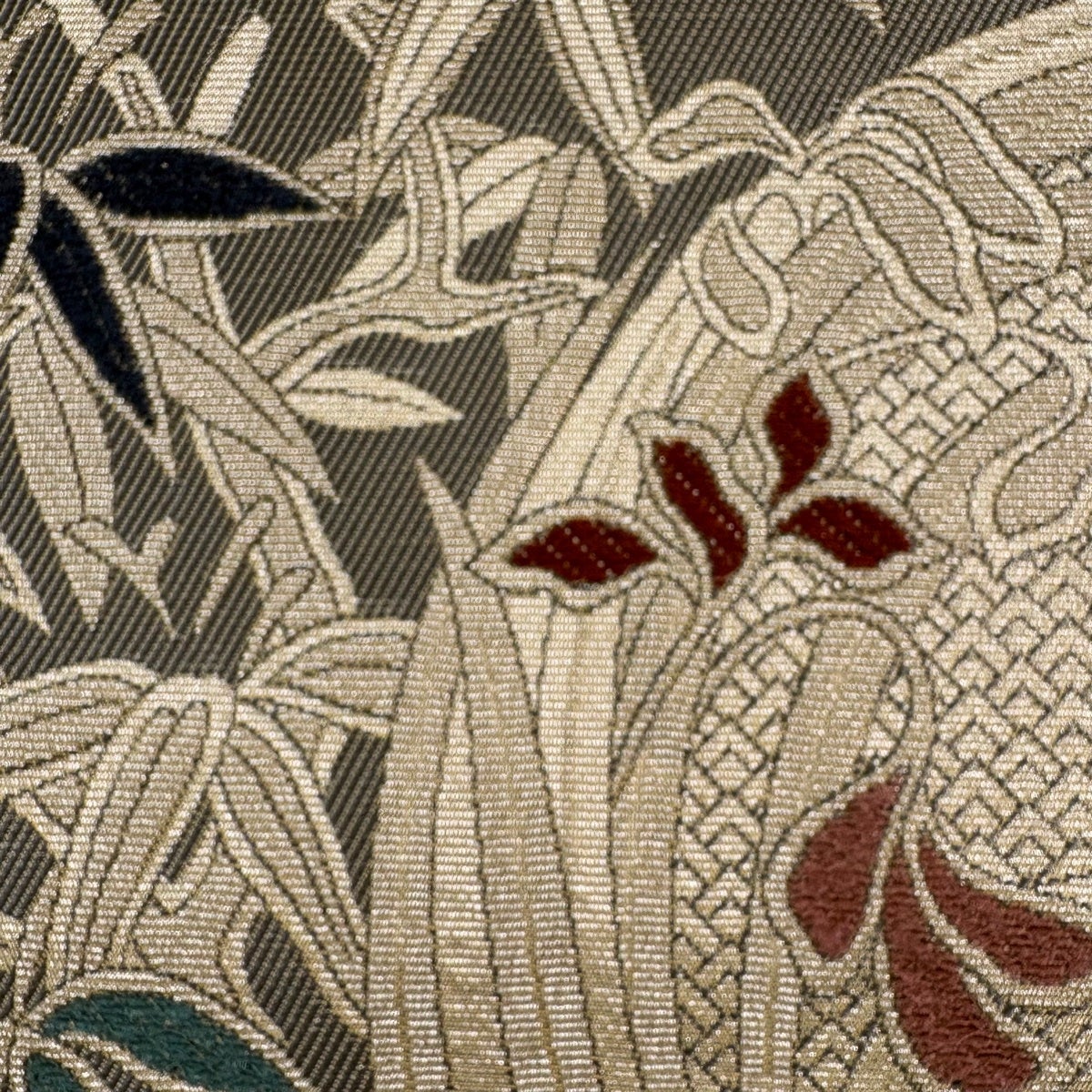 美品】 袋帯 逸品 花丸文 笹 金銀糸 薄茶色 六通 正絹｜中古・古着