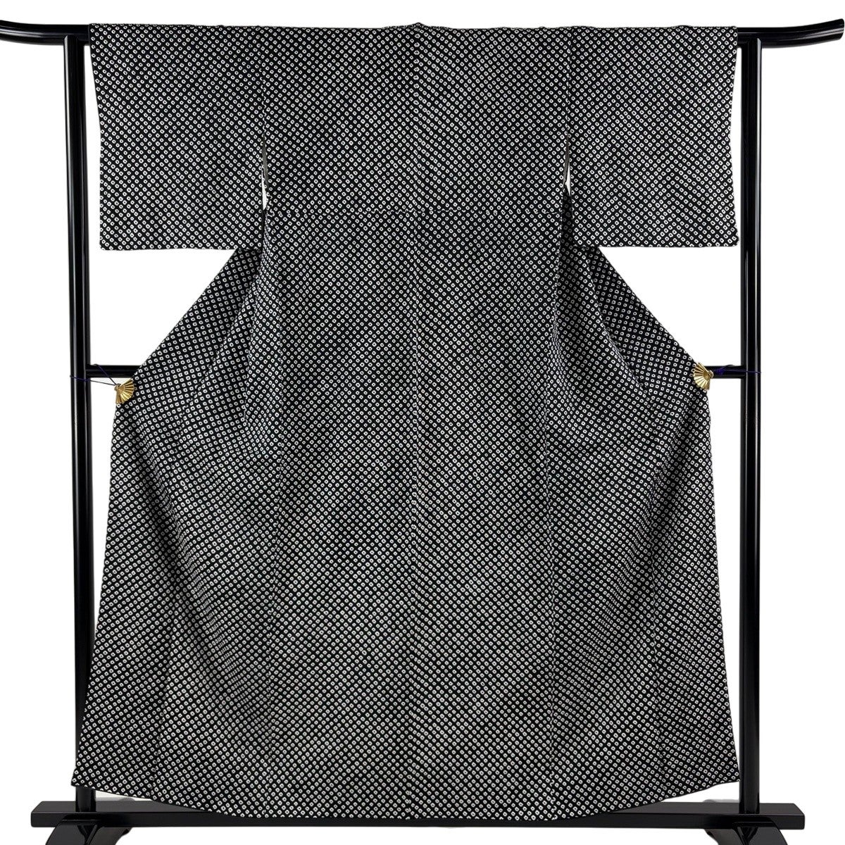 小紋 身丈156.5cm 裄丈62cm S 袷 幾何学模様 絞り 黒 正絹 秀品｜中古