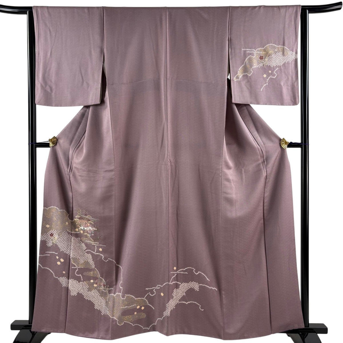 付下げ 身丈157cm 裄丈63cm S 袷 桜 笹 金彩 染め分け 紫 正絹 秀品