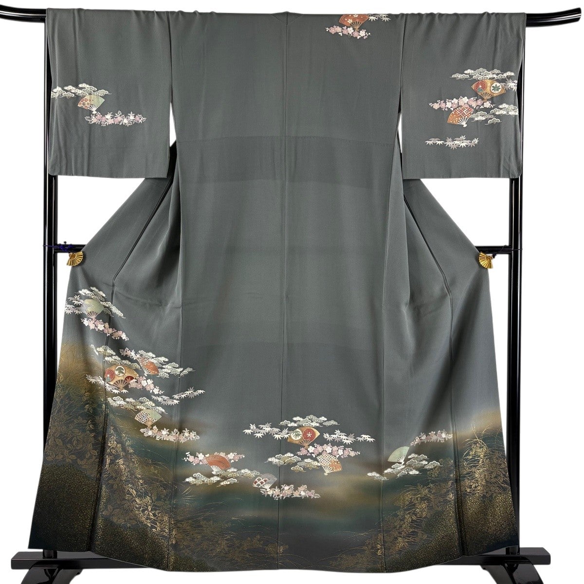 未使用品 美品 訪問着 薄墨桜 満開 銀通し 身丈168.5cm 裄丈67cm 訪問着 身丈154.5cm 裄丈64cm M 袷 紬地 落款あり 葉と実 ぼかし