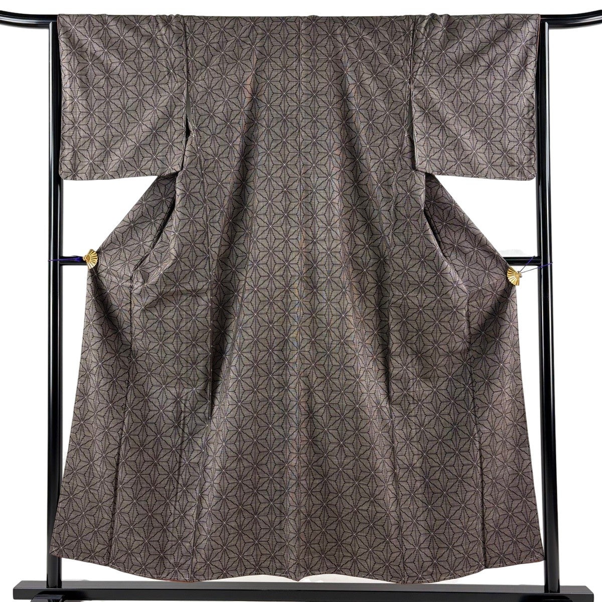 美品】 大島紬 身丈154cm 裄丈65cm M 袷 純泥染 証紙あり 麻の葉 焦
