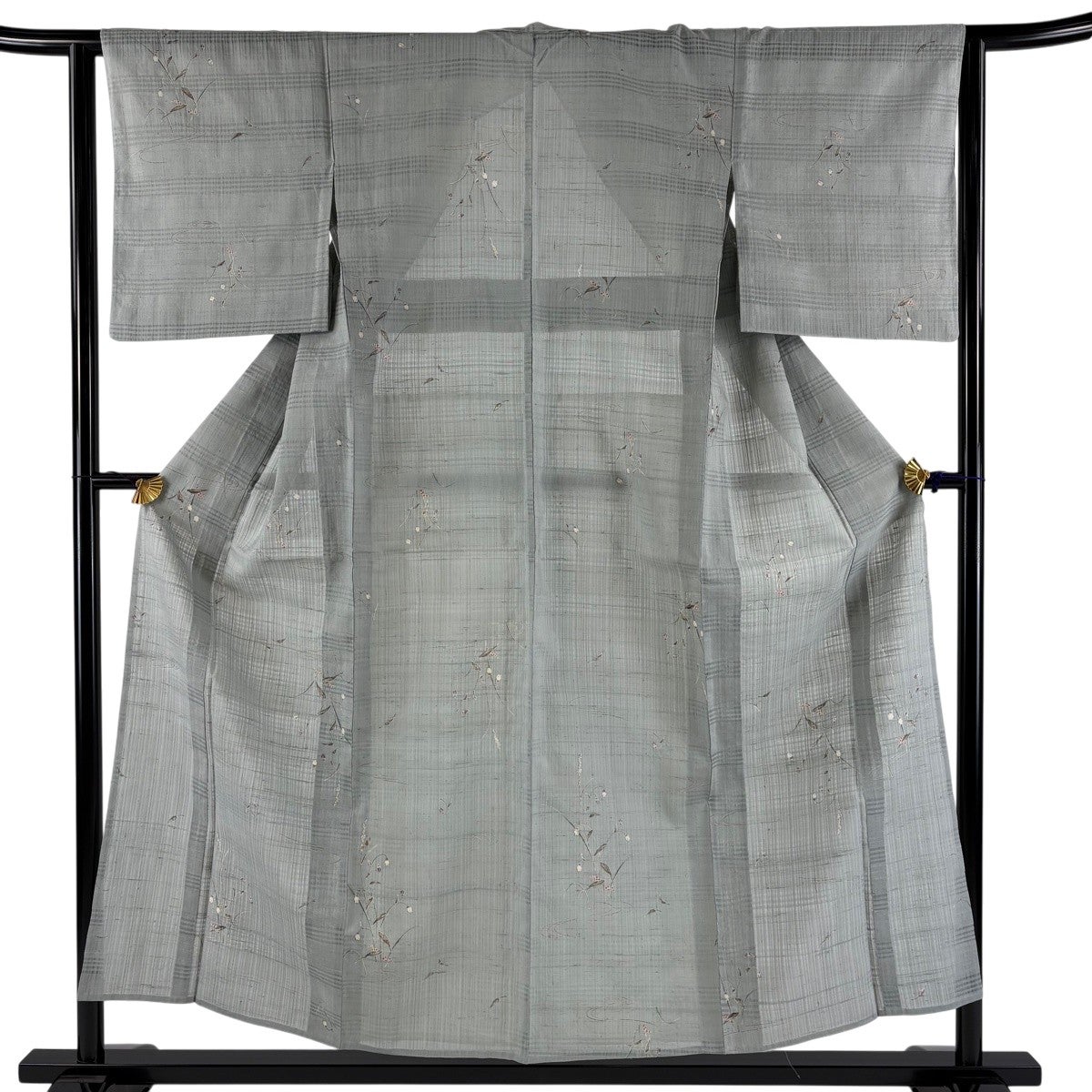 30%OFF 【美品】 小紋 身丈156cm 裄丈62cm S 薄物 蝶 花 青灰色 正絹