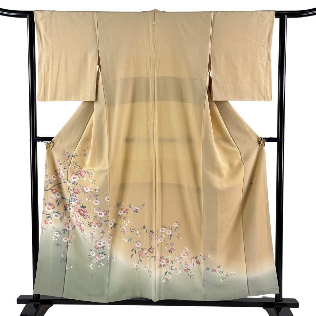 訪問着 辻が花 絞り 薄茶色ｘ金茶色 ぼかし 身幅ゆったりサイズ 袷 広衿 正絹 仕立て上がり着物 身丈165cm 【キモノオフ野々市若松店】 訪問着 辻が花 絞り 薄茶色x金茶色 ぼかし 身幅ゆったりサイズ 袷 広
