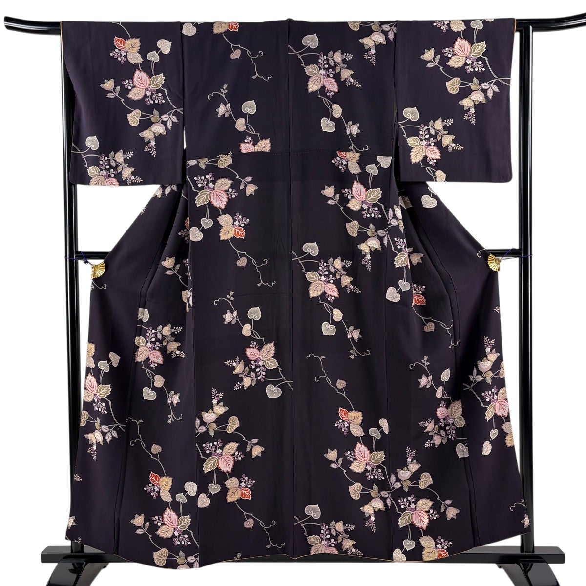 小紋 小紋 身丈156.5cm 裄丈64cm M 袷 桐 葵 濃紫 正絹 秀品｜中古・古着