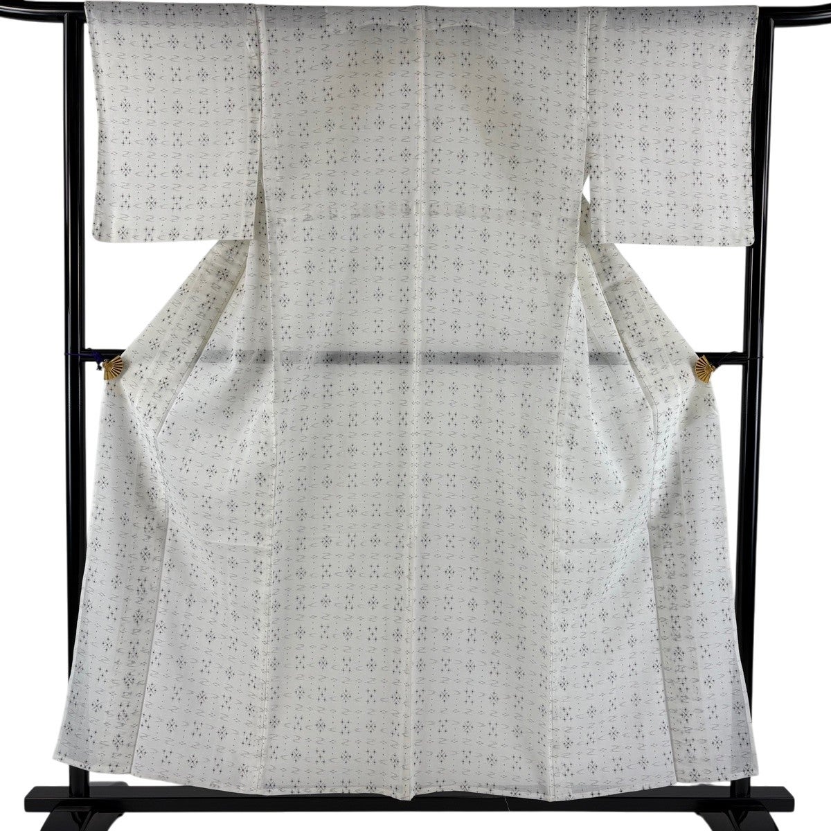 袷　小紋　スクエア幾何学　裄68cm 正絹 美品】 小紋 身丈156cm 裄丈64cm M 薄物 縦絽 落款あり 幾何学模様