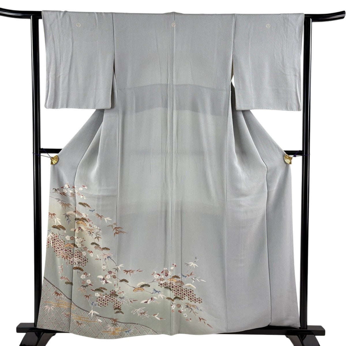 色留袖 身丈159cm 裄丈62cm S 袷 松竹梅 鶴 金彩 ぼかし 灰色 正絹 秀