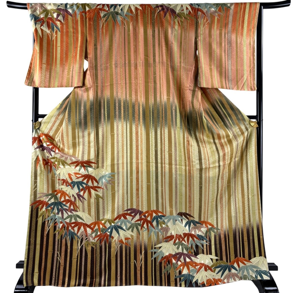 【美品】 訪問着 身丈170cm 裄丈68cm 正絹 秀品 【中古】 訪問着 身丈170cm 裄丈68cm L 袷 桜 幾何学 金彩 ぼかし 焦茶色 正絹