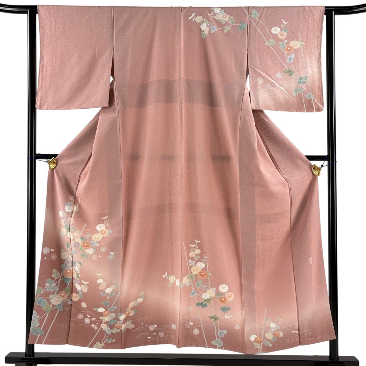 美品】 訪問着 身丈158cm 裄丈63.5cm S 袷 菊 籠目 金糸 金彩 ピンク