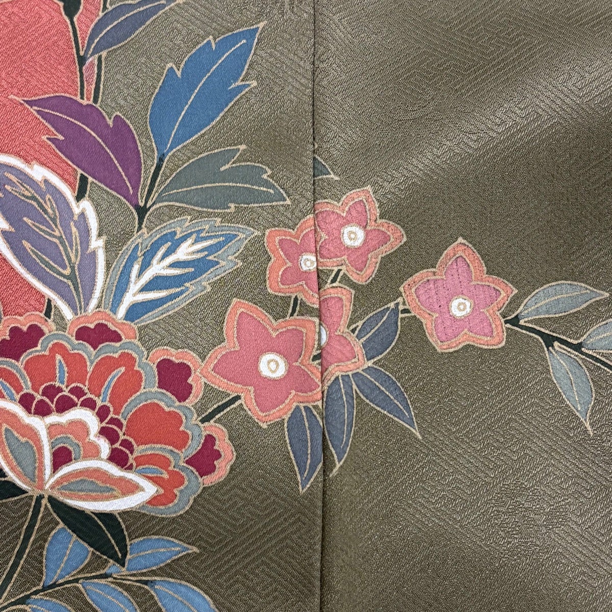 訪問着 身丈157cm 裄丈64.5cm M 袷 草花 刺繍 染分け 灰茶 正絹 秀品