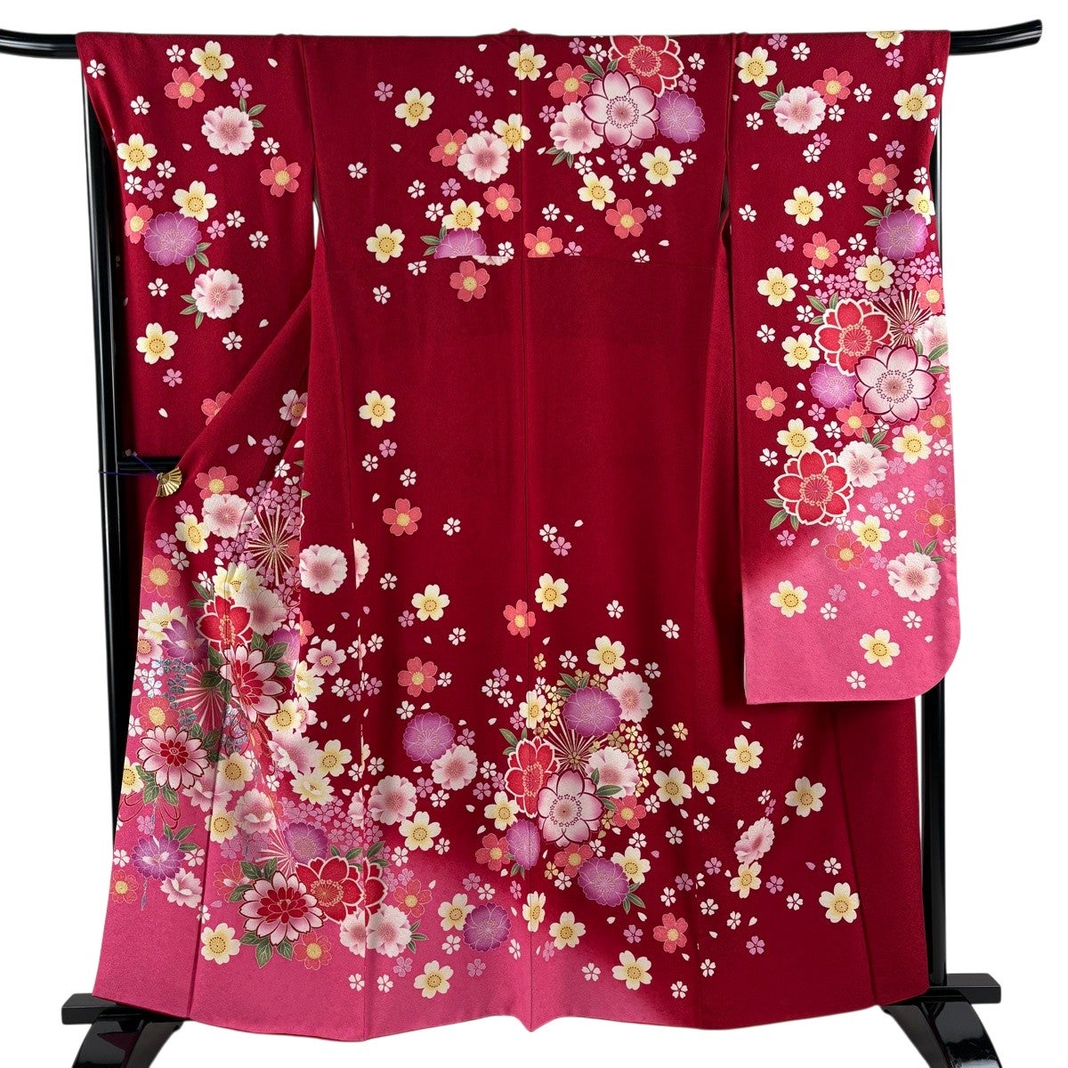 【振袖フルセット】身丈162.5cm 裄丈67.5cm 桜 流水 箔 金彩 赤 美品】 振袖 身丈167cm 裄丈68cm L 袷 桜 花びら 金彩 赤 正絹 秀品