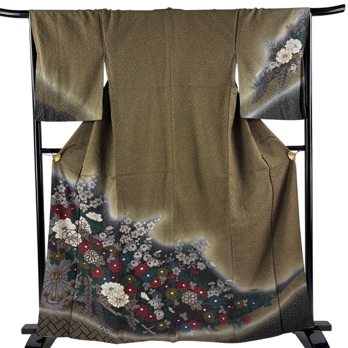 振袖 美品 秀品 身丈165.5cm 裄丈63cm 正絹 【中古】 美品】 振袖 身丈165.5cm 裄丈65cm M 袷 牡丹 松梅 金糸 金彩 ピンク