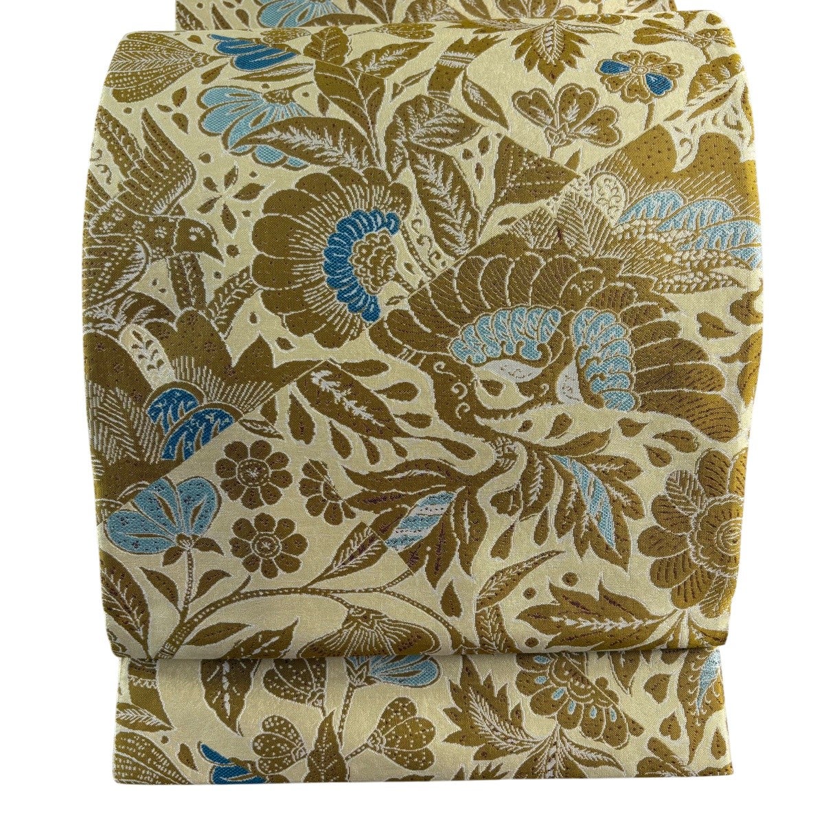 美品】 袋帯 秀品 草花 ジャワ更紗 紹巴 ベージュ 六通 正絹｜中古