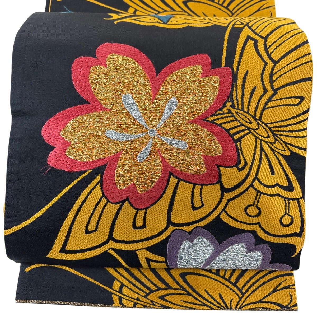 袋帯 秀品 絵箔螺鈿 文箱 琵琶 金彩 灰色 お太鼓柄 正絹｜中古・古着