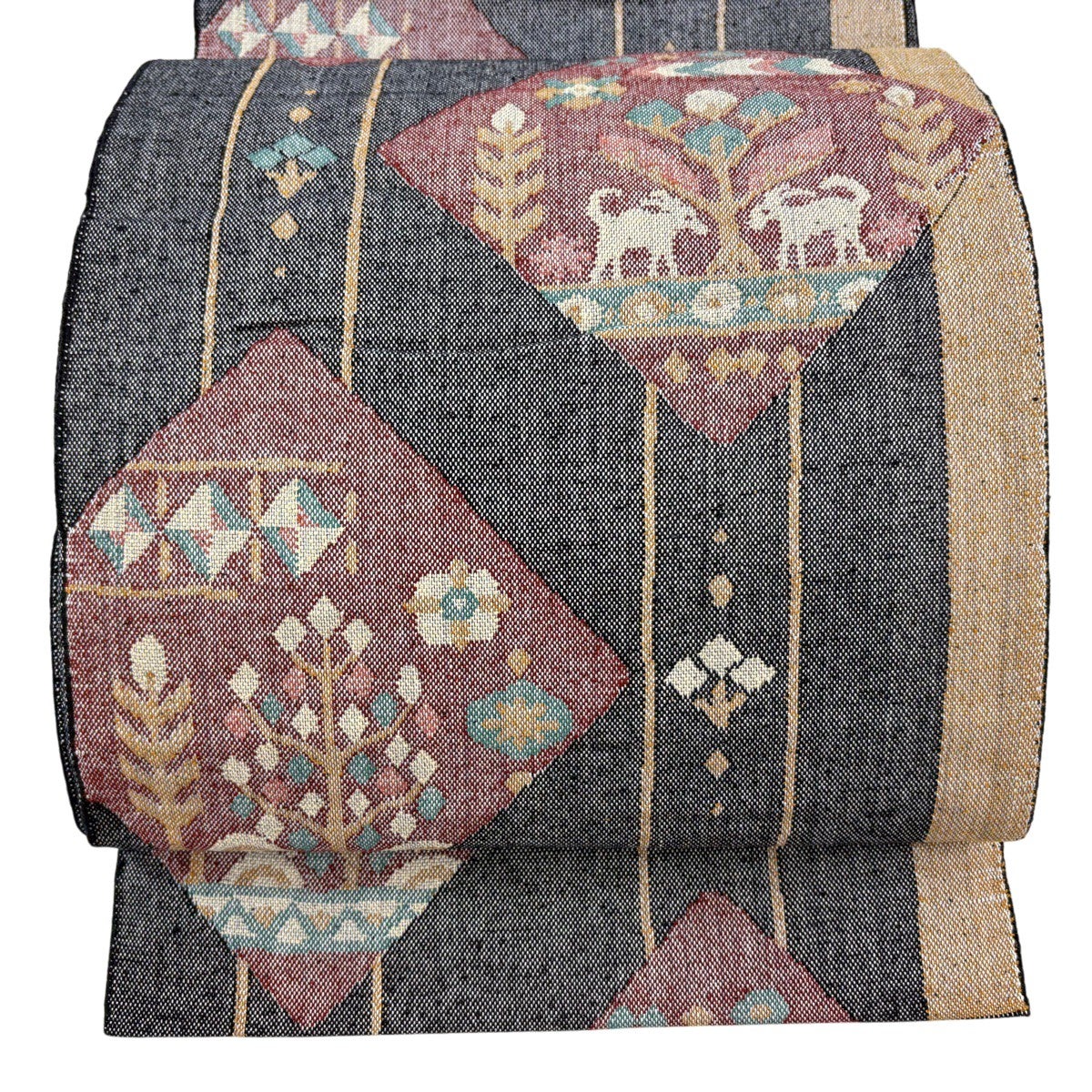 渡文　八寸名古屋帯　松葉仕立て 美品】 名古屋帯 逸品 渡文 落款あり 八寸名古屋帯 松葉仕立て 幾何学