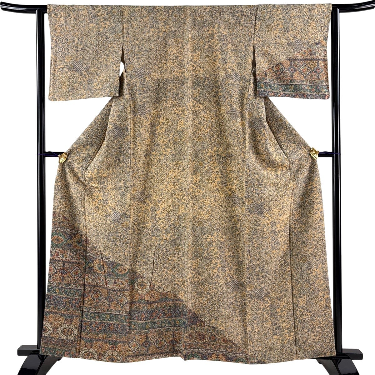 美品】 付下げ 身丈154cm 裄丈63cm S 袷 枝花 流水 螺鈿 金彩 鶯色