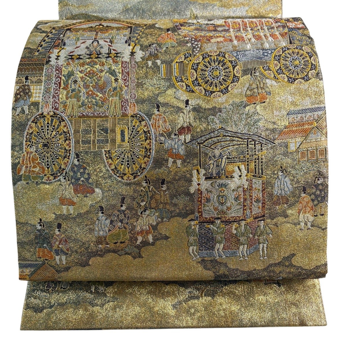 621Apriba 高級名古屋帯 引き箔 お太鼓柄 流水に露芝模様 茶色 新古品