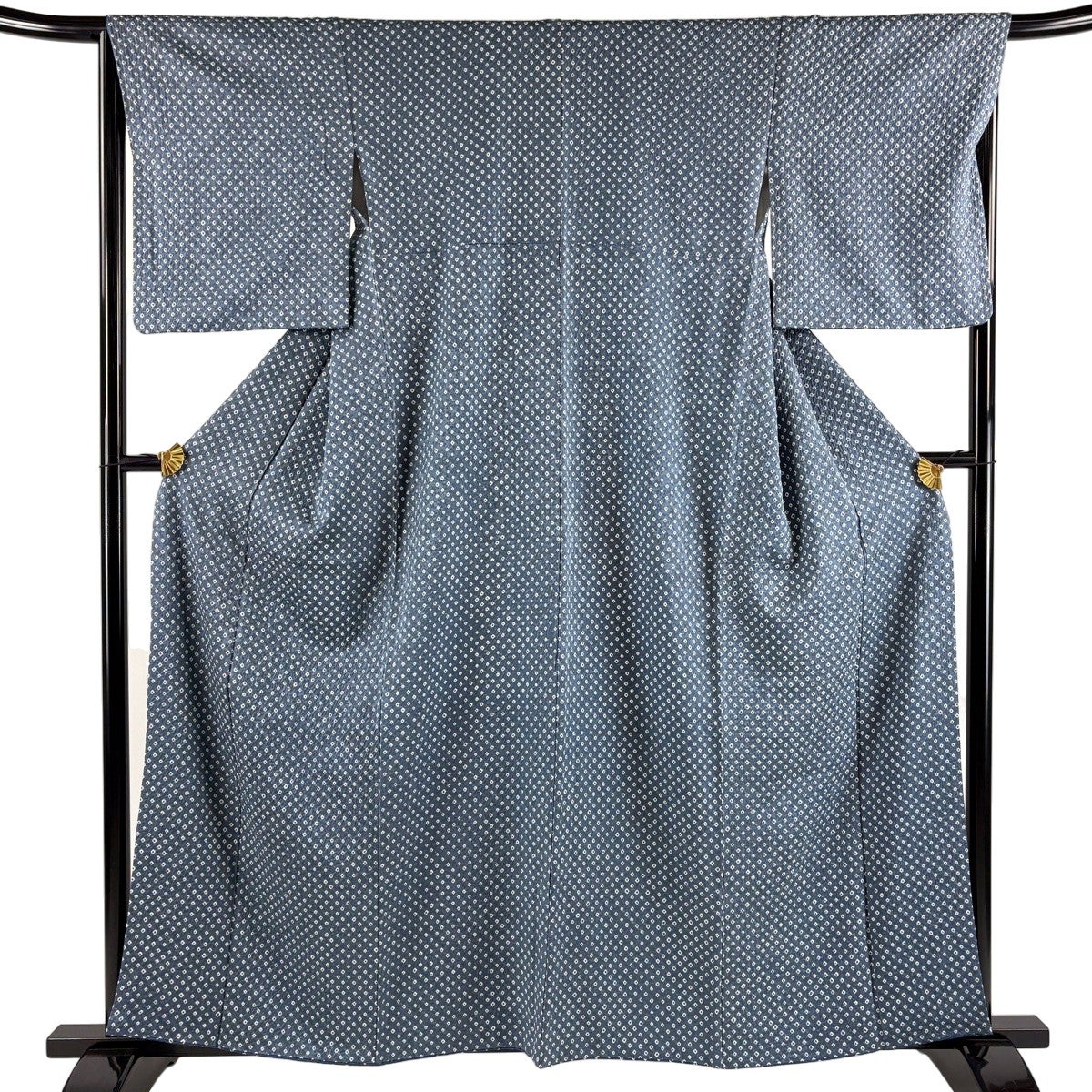 小紋 身丈160cm 裄丈65.5cm M 袷 草花 紺色 正絹 優品｜中古・古着