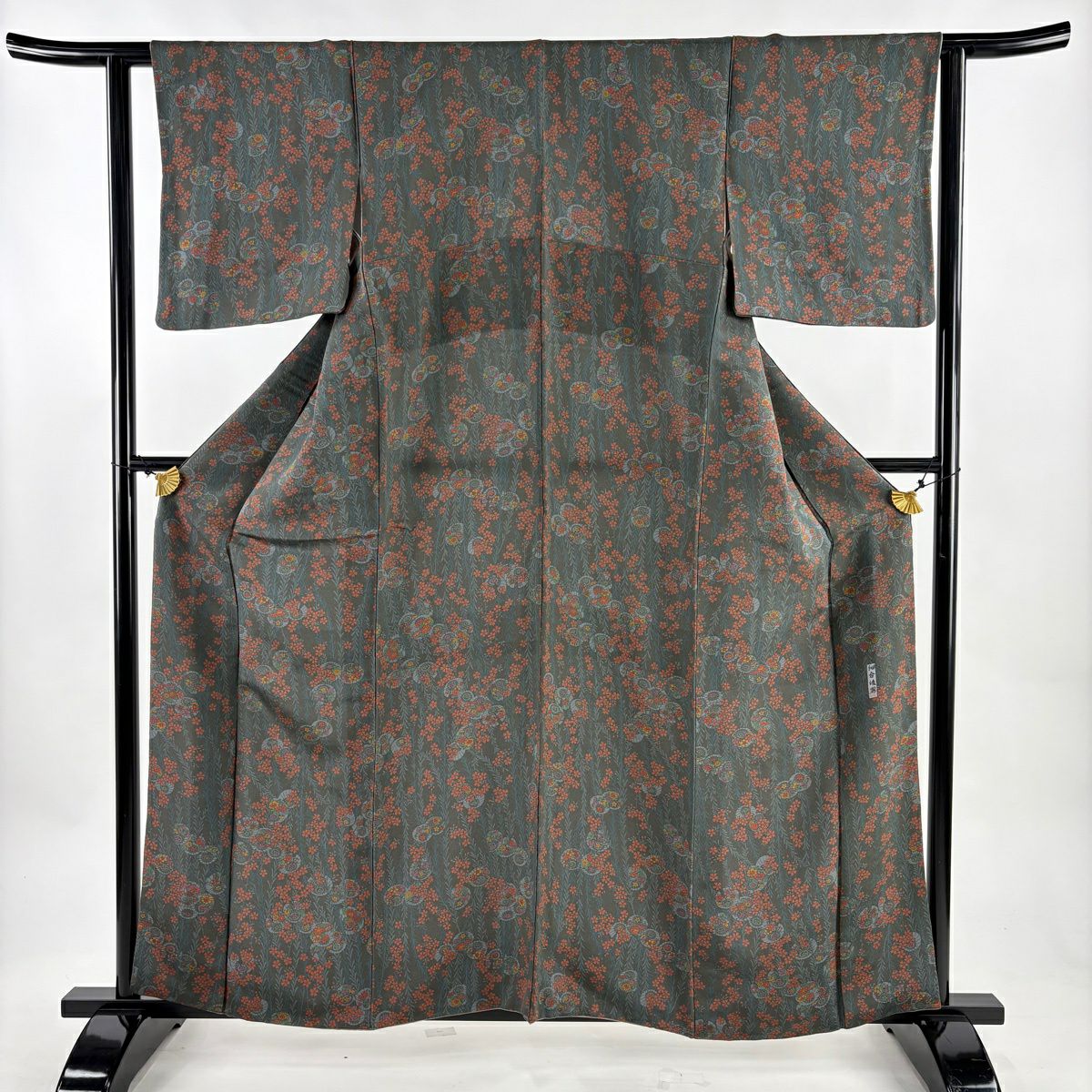 小紋 身丈166cm 裄丈67.5cm L 袷 桜 灰紫 正絹 秀品｜中古・古着