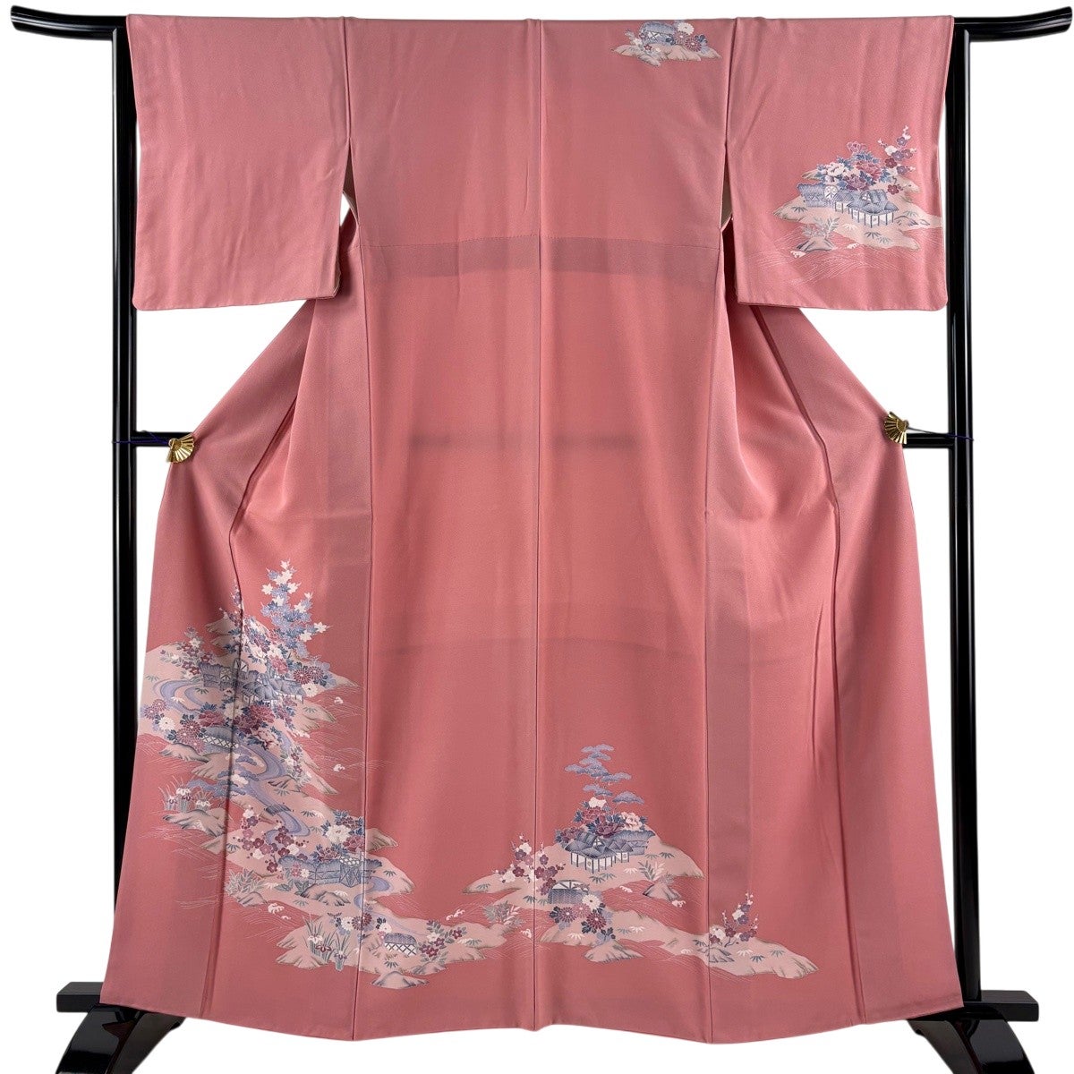 美品】 色無地 身丈164cm 裄丈66.5cm M 袷 地紋 ピンク 正絹 優品