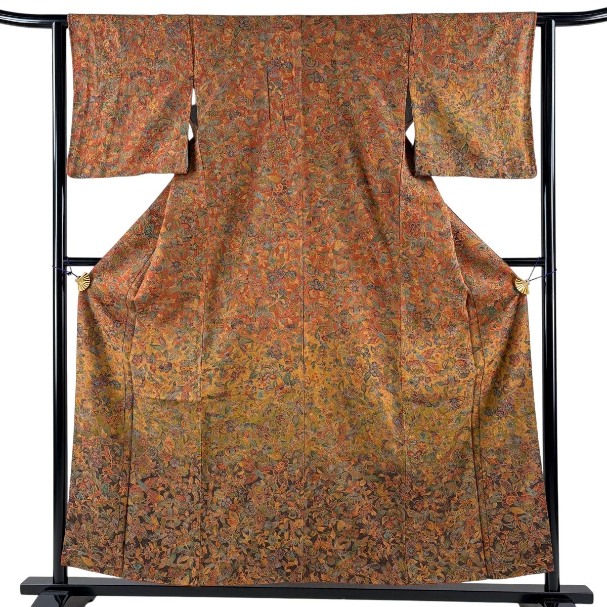 美品】 付下げ 身丈154.5cm 裄丈62cm S 袷 鳥 草花 赤茶 正絹 優品