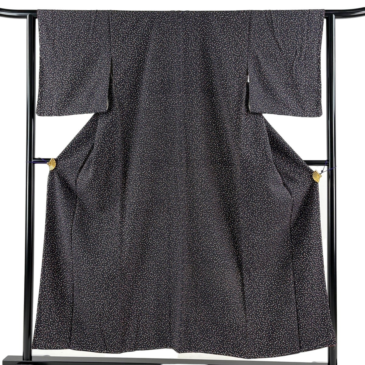 小紋 身丈155.5cm 裄丈63cm S 袷 松梅 草花 黒 正絹 秀品｜中古・古着